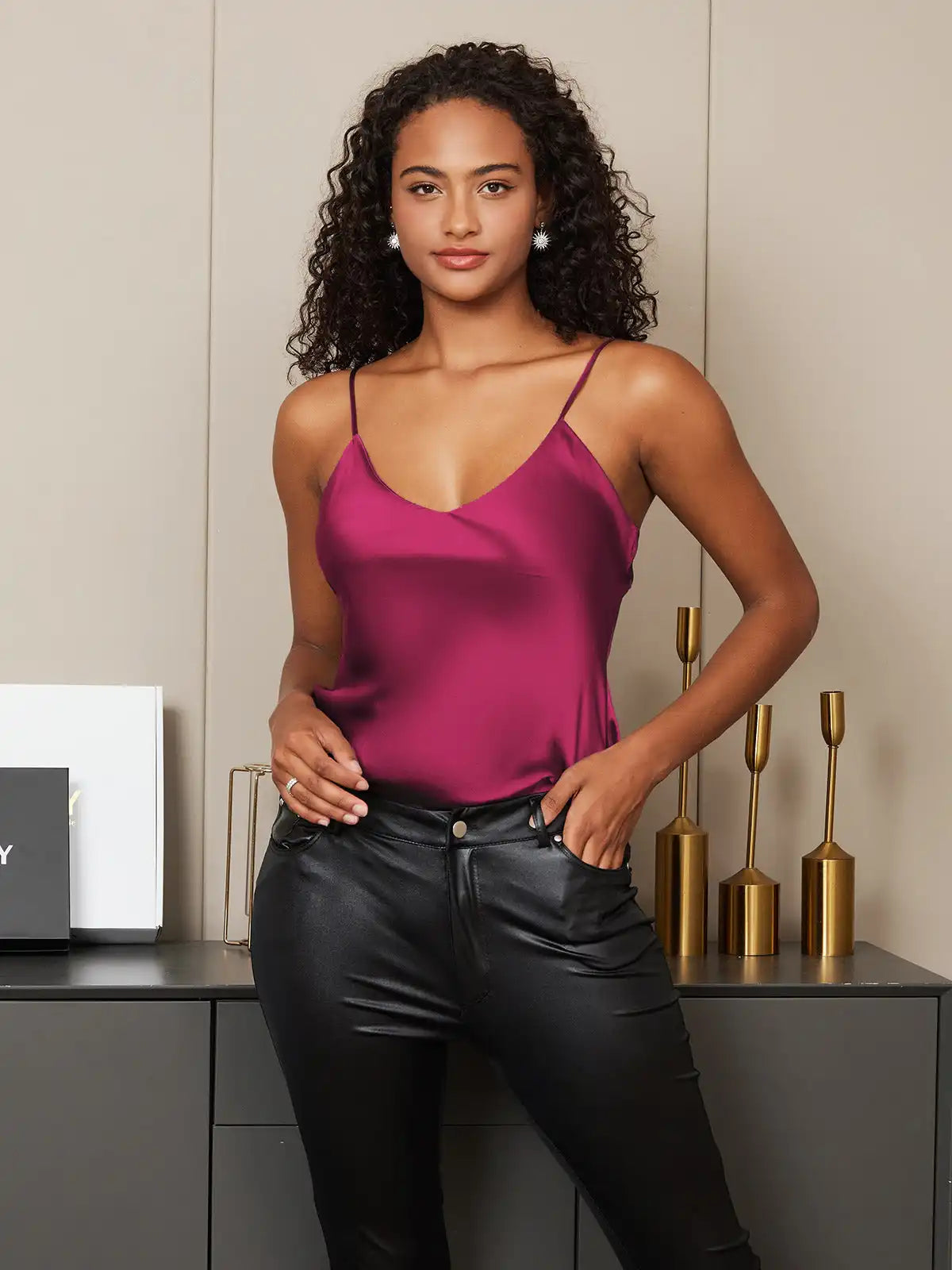 100% Mulberry Silk Spaghetti Strap Basic Camisole Top