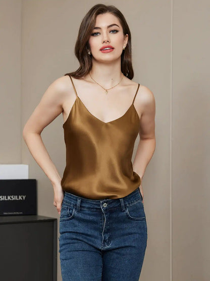 100% Mulberry Silk V Neck Camisole Top