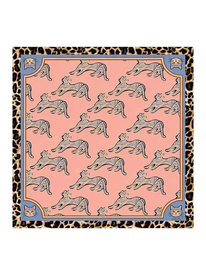 100% Mulberry Silk  Cat Pattern Scarf - Size 90x90cm