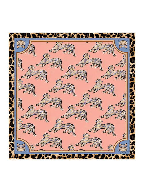 100% Mulberry Silk  Cat Pattern Scarf - Size 90x90cm