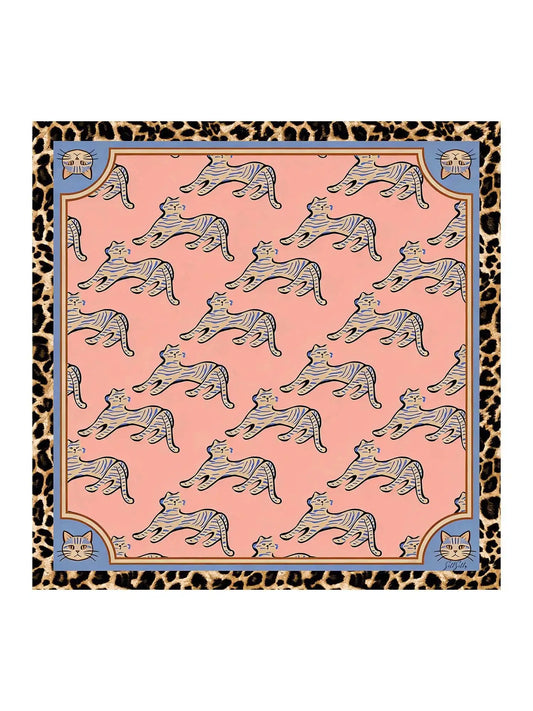 100% Mulberry Silk  Cat Pattern Scarf - Size 90x90cm