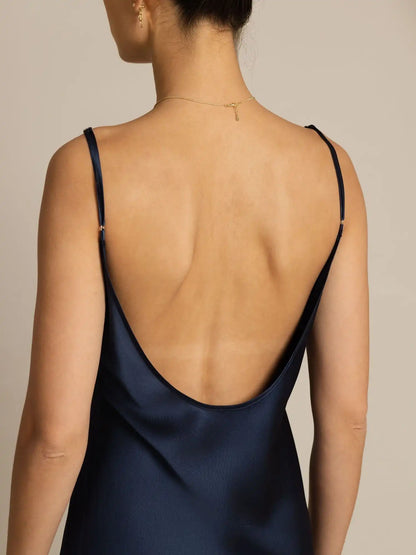 19Momme Silk Scoop Neck Backless Spaghetti Strap Midi Dress