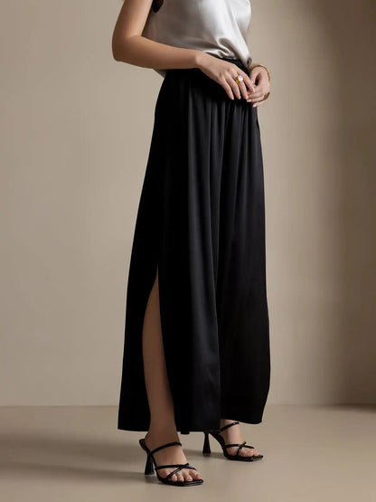 19Momme Silk Fashionable Flowy High-Slit Palazzo Pants