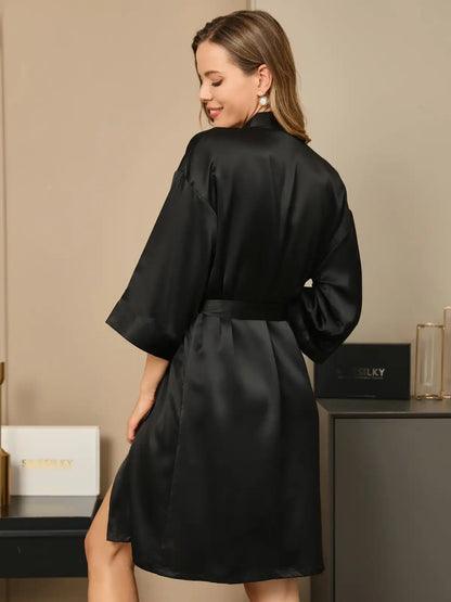 100% Mulberry Silk 3/4 Sleeve Women's Kimono Wrap Robe