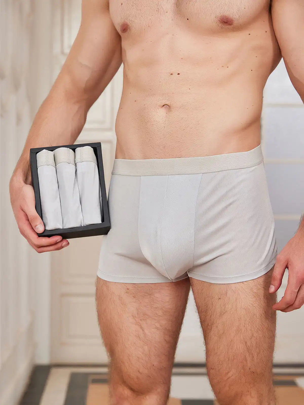 3Pcs Mens 100% Mulberry Silk Boxer Briefs Underwear