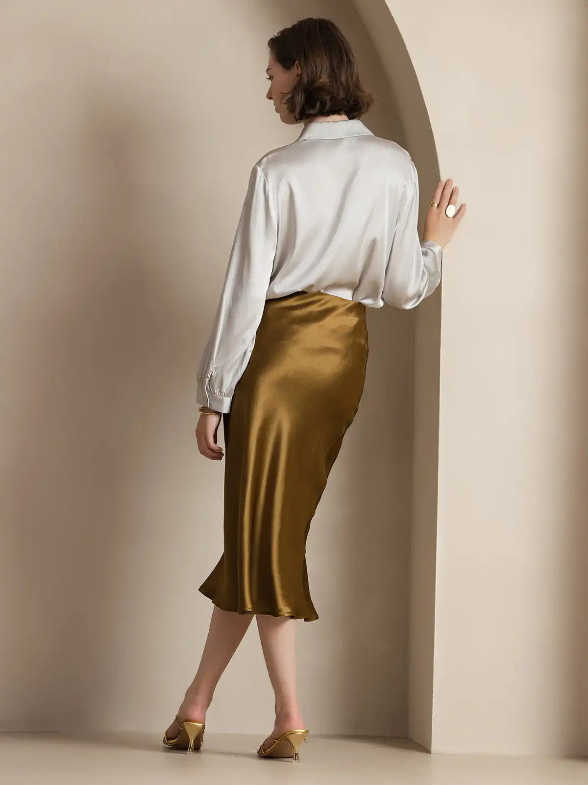 100% Mulberry Silk Stretch Long Straight Skirt