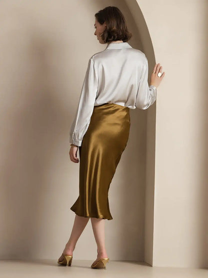 100% Mulberry Silk Stretch Long Straight Skirt