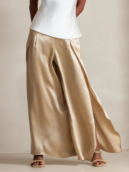 19Momme Silk Fashionable Flowy High-Slit Palazzo Pants