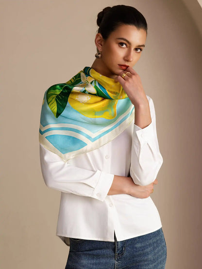 100% Mulberry Silk Lemon Pattern Scarf - Size 90x90cm