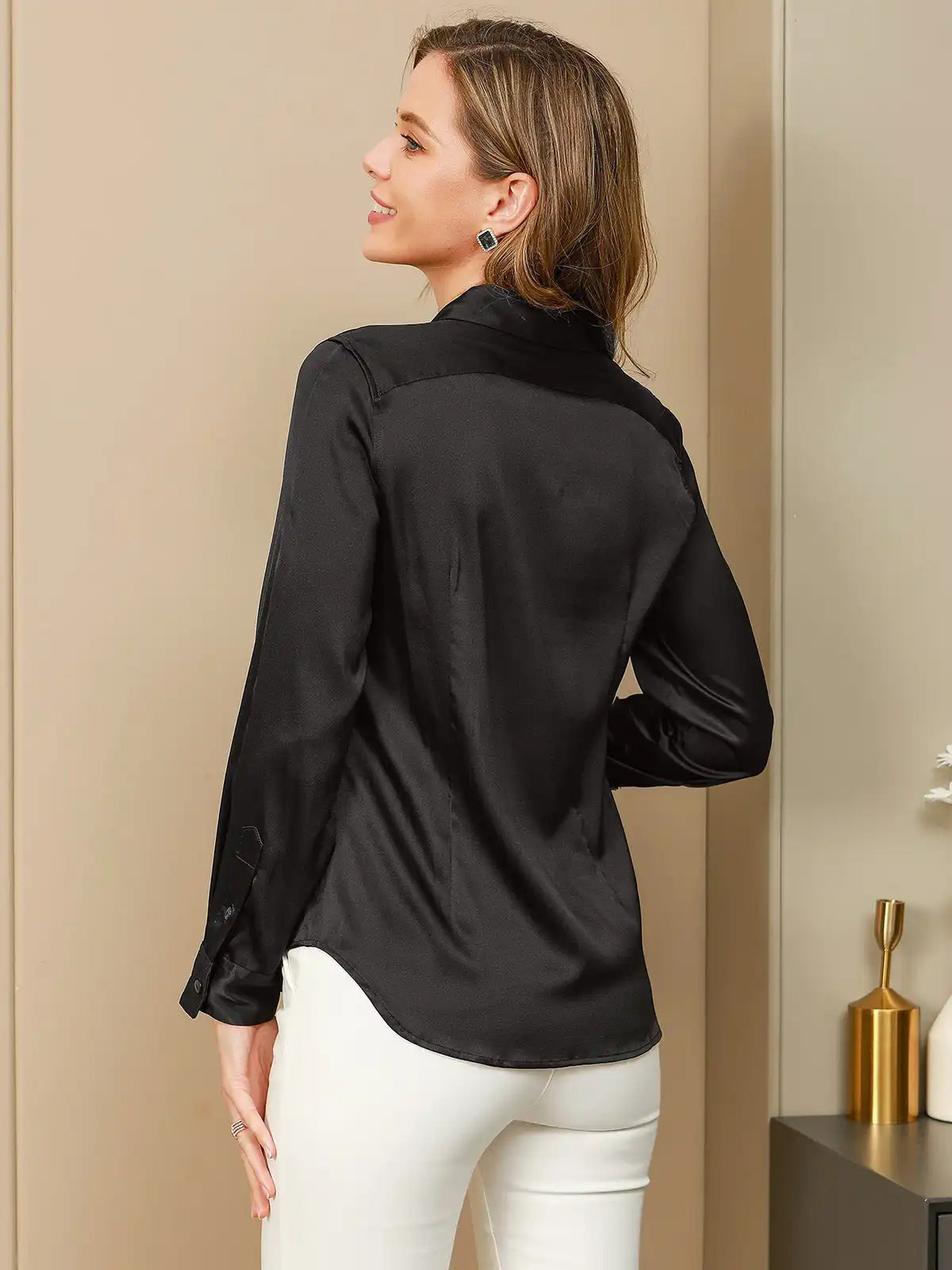 19Momme Silk Long Sleeve Lapel Collar Women's Shirt