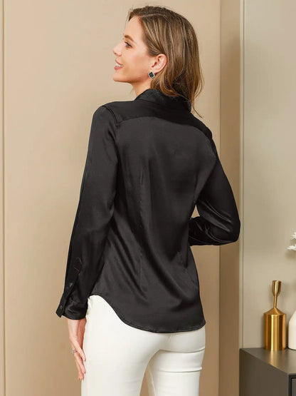 19Momme Silk Long Sleeve Lapel Collar Women's Shirt