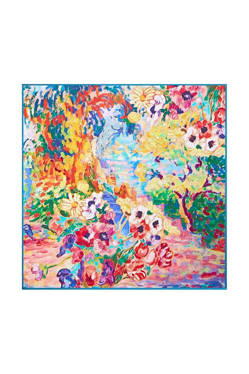 100% Mulberry Silk Oil Painting Square Scarf - Size 53x53cm