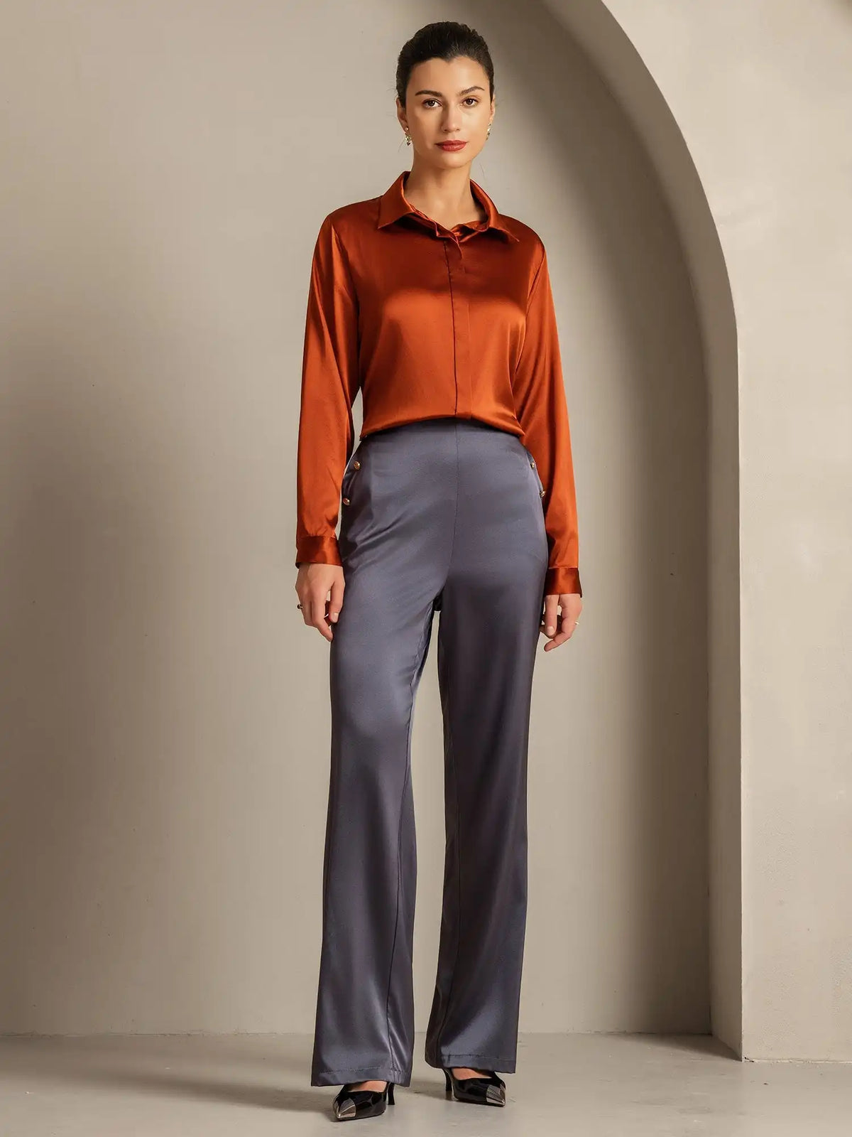 Clearance - 19Momme Silk Long Sleeve Lapel Collar Women's Shirt