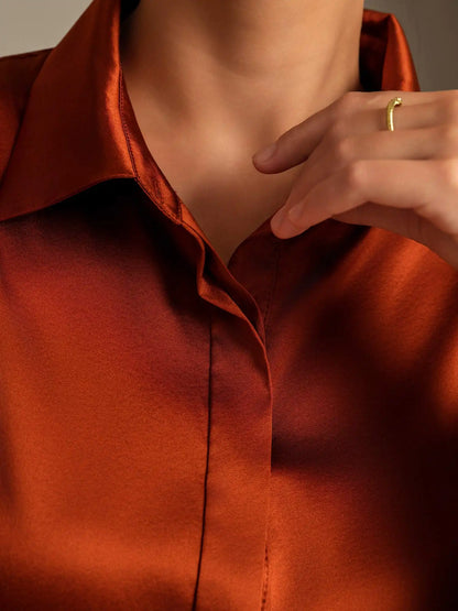 Clearance - 19Momme Silk Long Sleeve Lapel Collar Women's Shirt