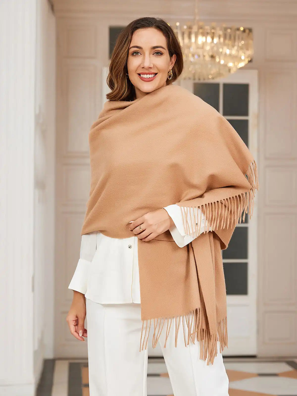 Clearance-Pure Wool Scarf Shawl w/ Fringed Decoration 200x70cm/79
