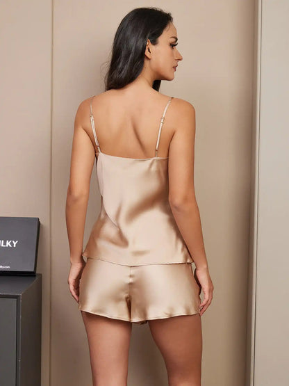 100% Mulberry Silk V Neck Camisole Set 2Pcs