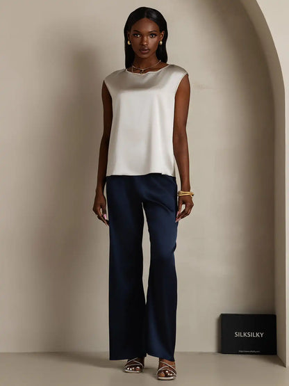 19Momme Women's Silk Cap Sleeve Round Neck Top