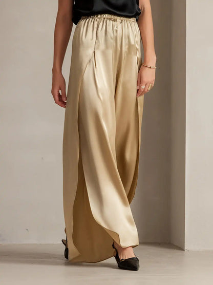 19Momme Silk Fashionable Flowy High-Slit Palazzo Pants
