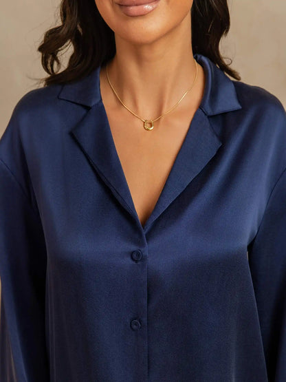Clearance - 19Momme Washable Silk Long Sleeve Notch Collar Women's Pajamas Set