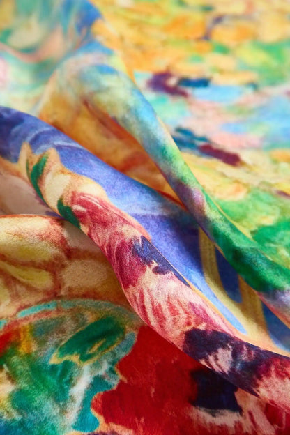 100% Mulberry Silk Oil Painting Square Scarf - Size 53x53cm