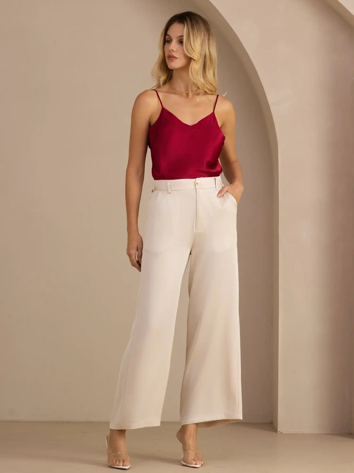 100% Mulberry Silk Women''s Adjustable Spaghetti Strap V Neck Camisole Top
