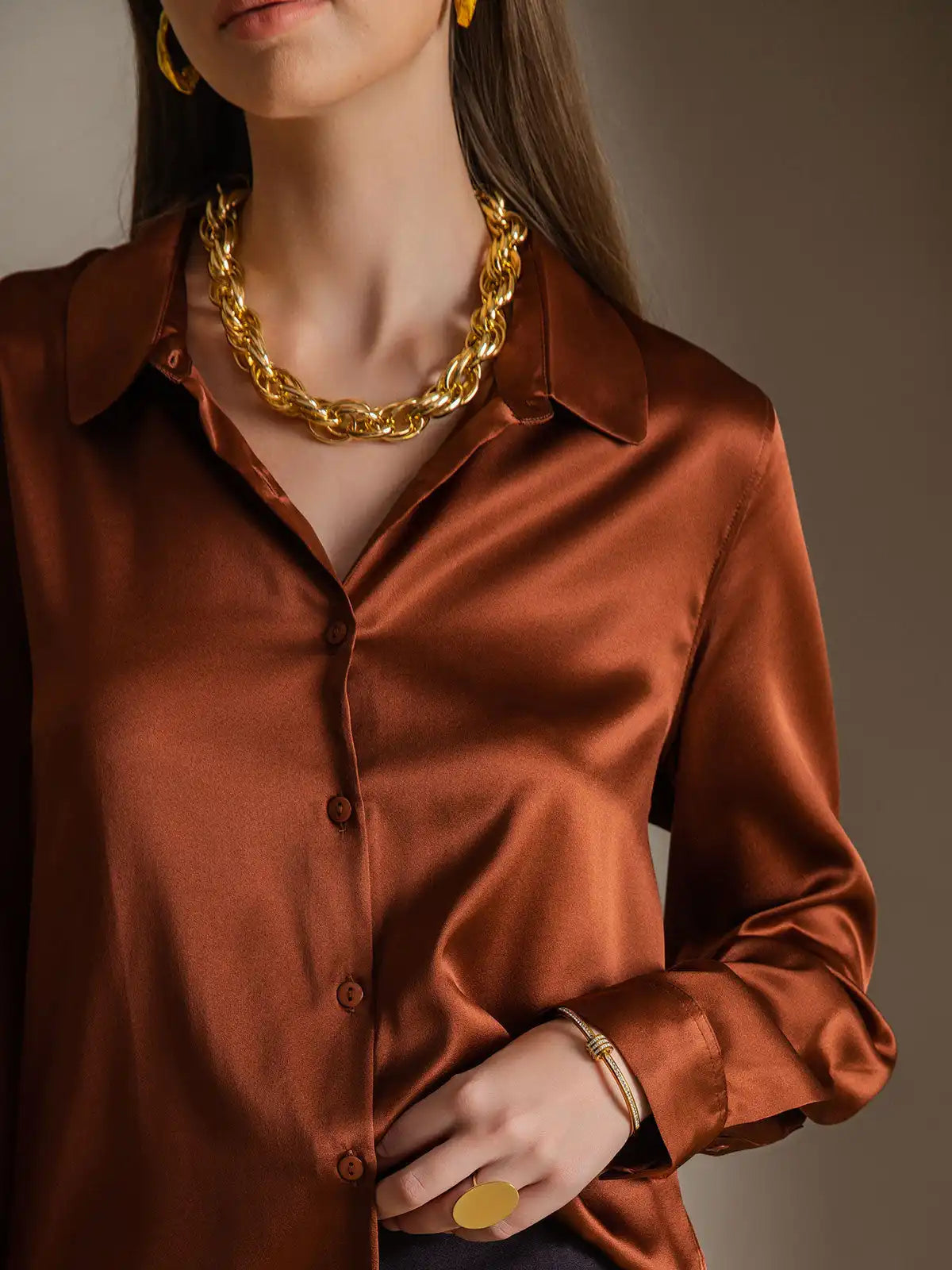 Women’s 19 Momme Silk Long Sleeves Button-Up Shirt