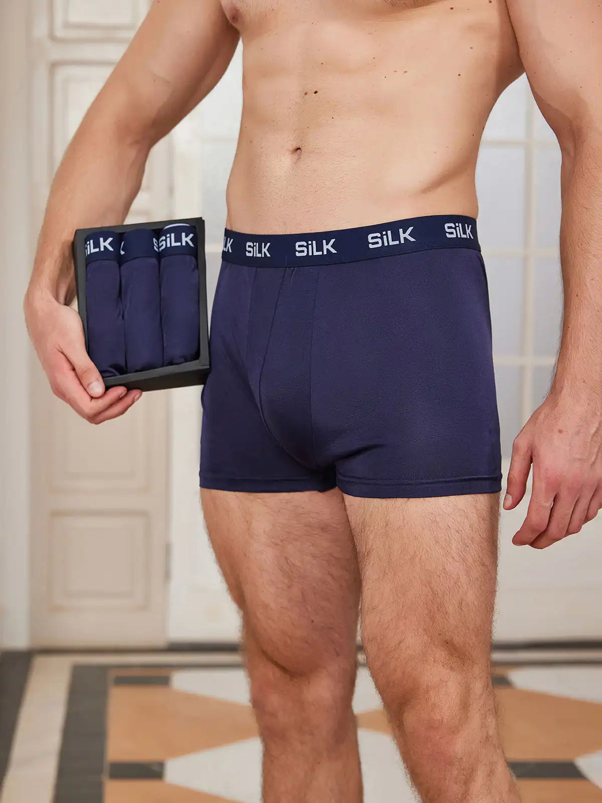 3Pcs Men‘s Ultra Soft Comfy 100% Mulberry Silk Boxer Underwear