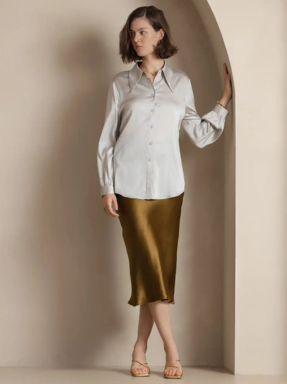 100% Mulberry Silk Stretch Long Straight Skirt