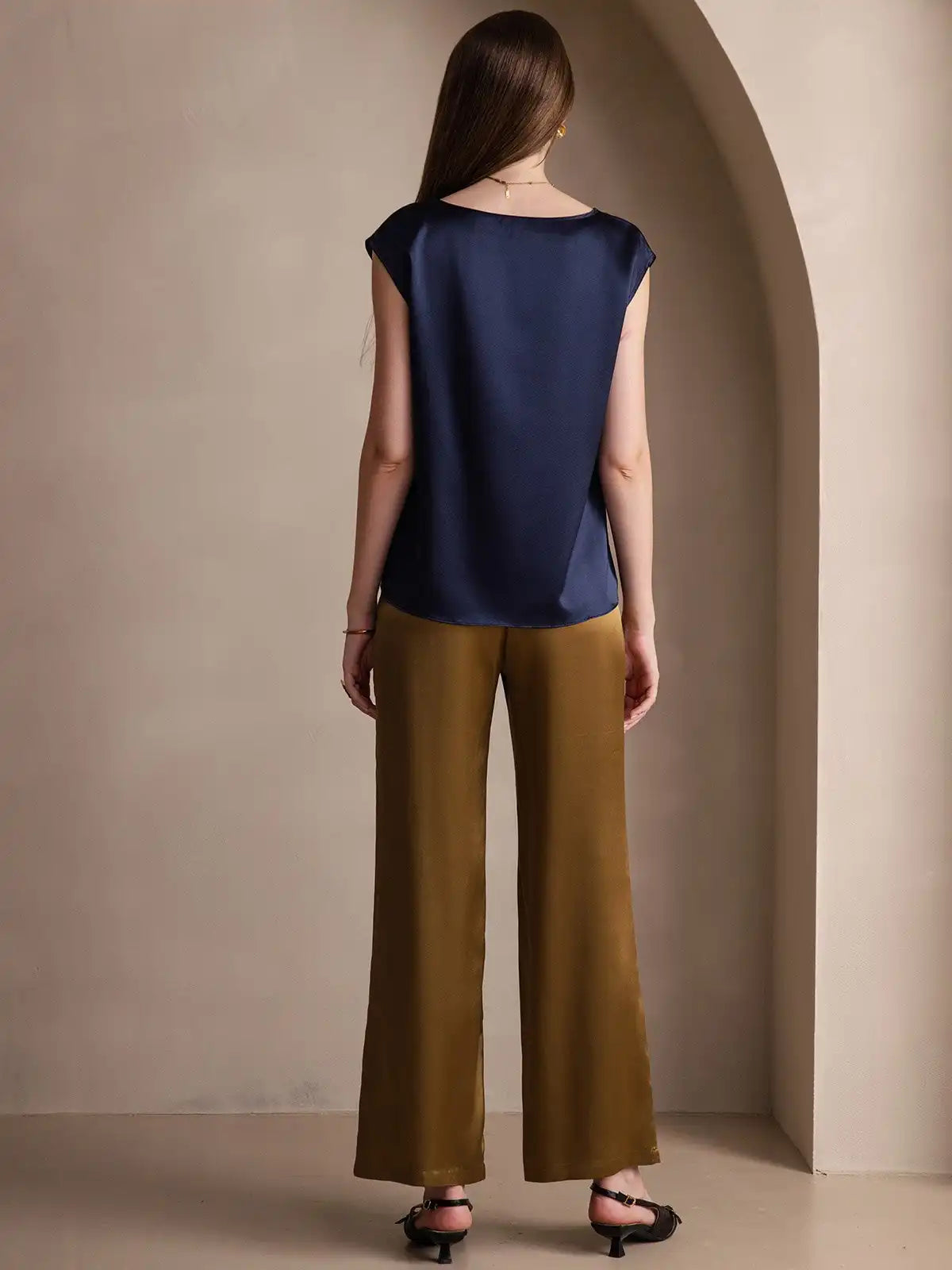 19Momme Women's Silk Cap Sleeve Round Neck Top