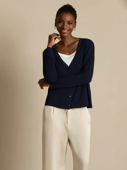 100% Mulberry Silk Women's V-Neck Long Sleeve Basic Cardigan