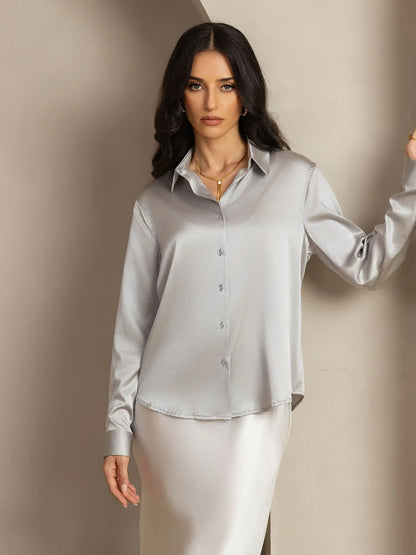 19Momme Silk Long Sleeve Lapel Collar Women's Shirt