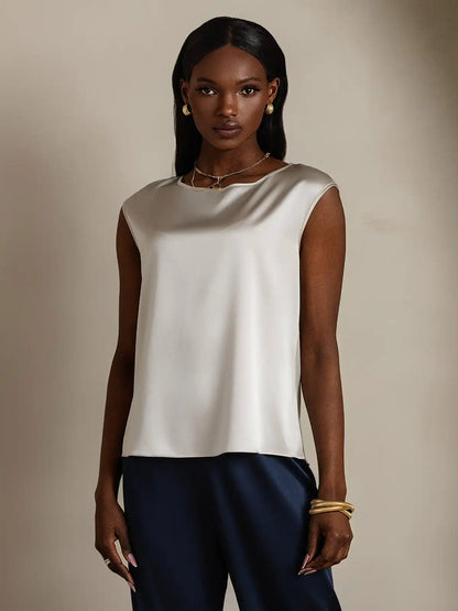19Momme Women's Silk Cap Sleeve Round Neck Top