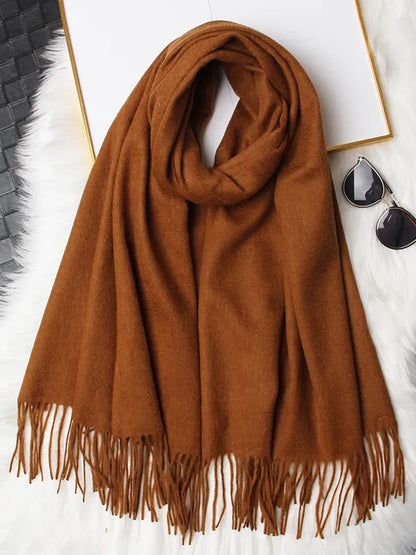Clearance-Pure Wool Scarf Shawl w/ Fringed Decoration 200x70cm/79