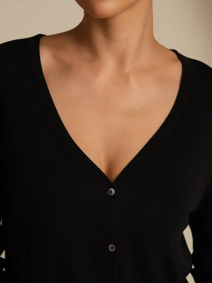 100% Mulberry Silk Women's V-Neck Long Sleeve Basic Cardigan