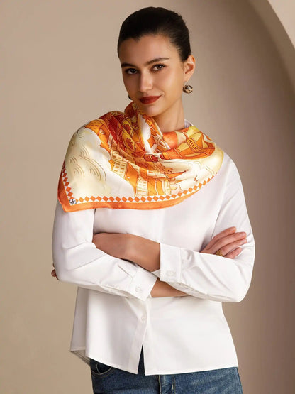 100% Mulberry Silk Hot Air Balloon Pattern Scarf - Size 90x90cm