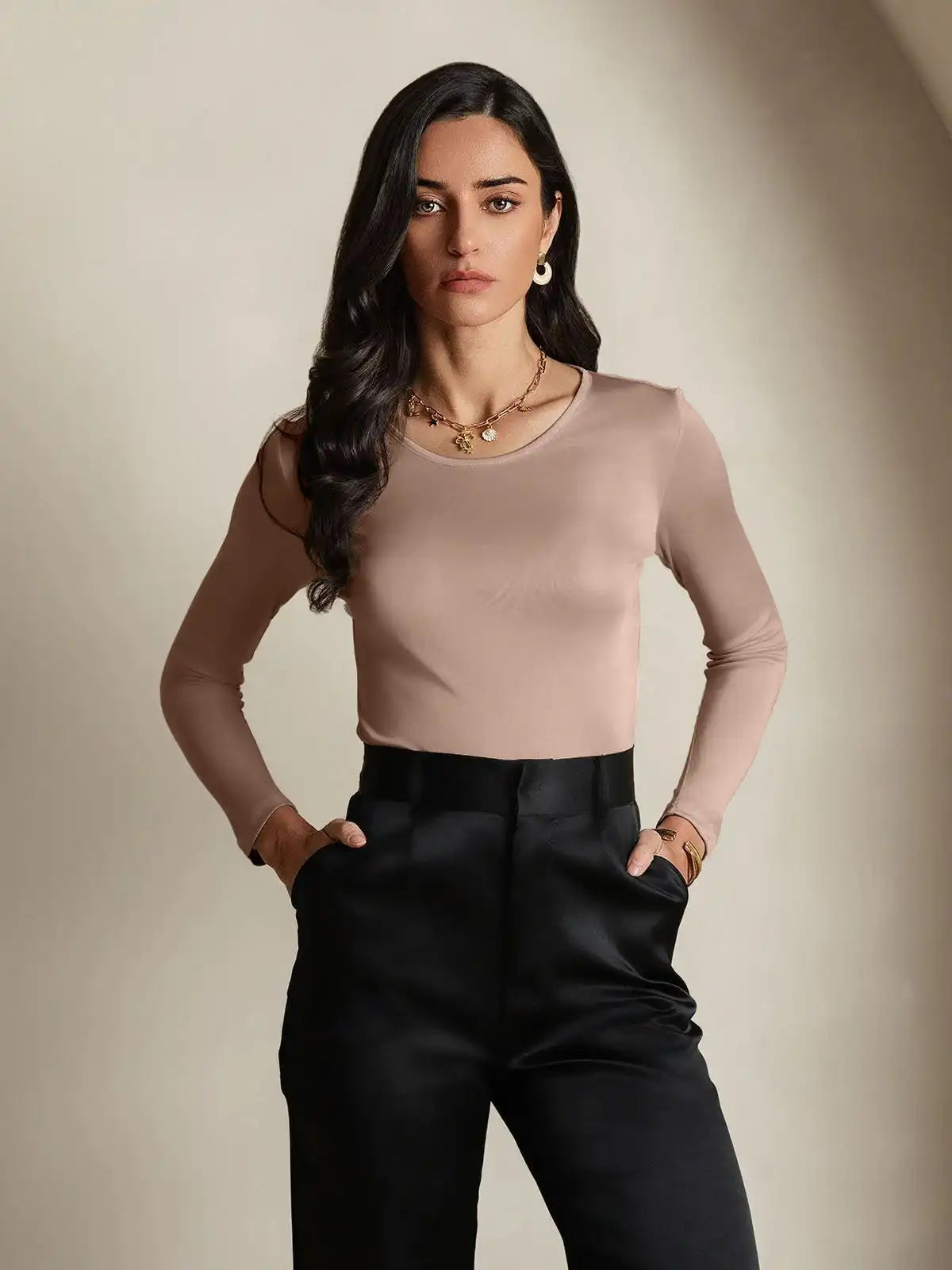 Women's Silk Long Sleeve Round Neck Top