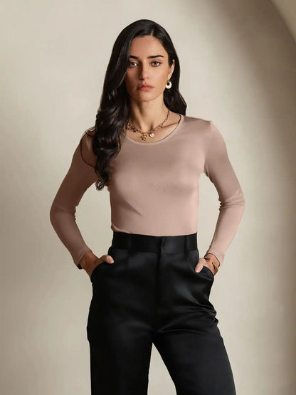 Women's Silk Long Sleeve Round Neck Top