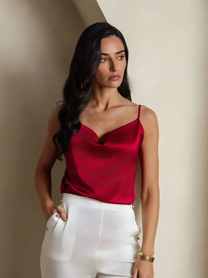 19Momme Silk Spaghetti Strap Cowl Neck Camisoles Top