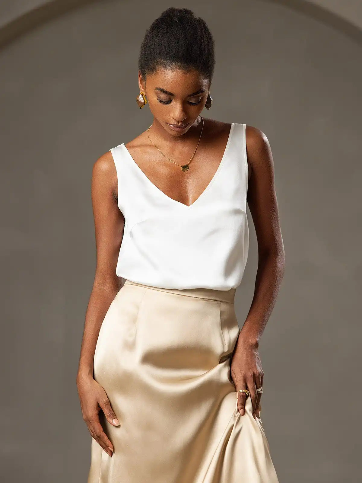 Clearance - 19Momme Silk A Line Maxi Skirt with Zipper Design