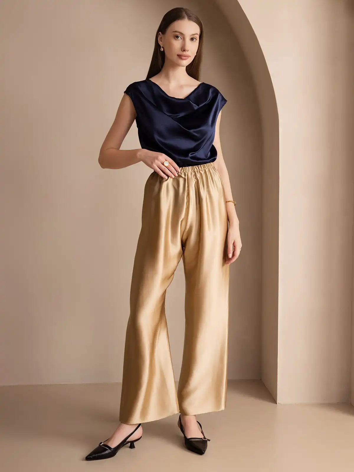 19Momme Silk Cap Sleeve Cowl Neck Women's Top