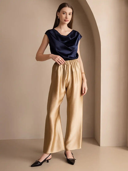 19Momme Silk Cap Sleeve Cowl Neck Women's Top