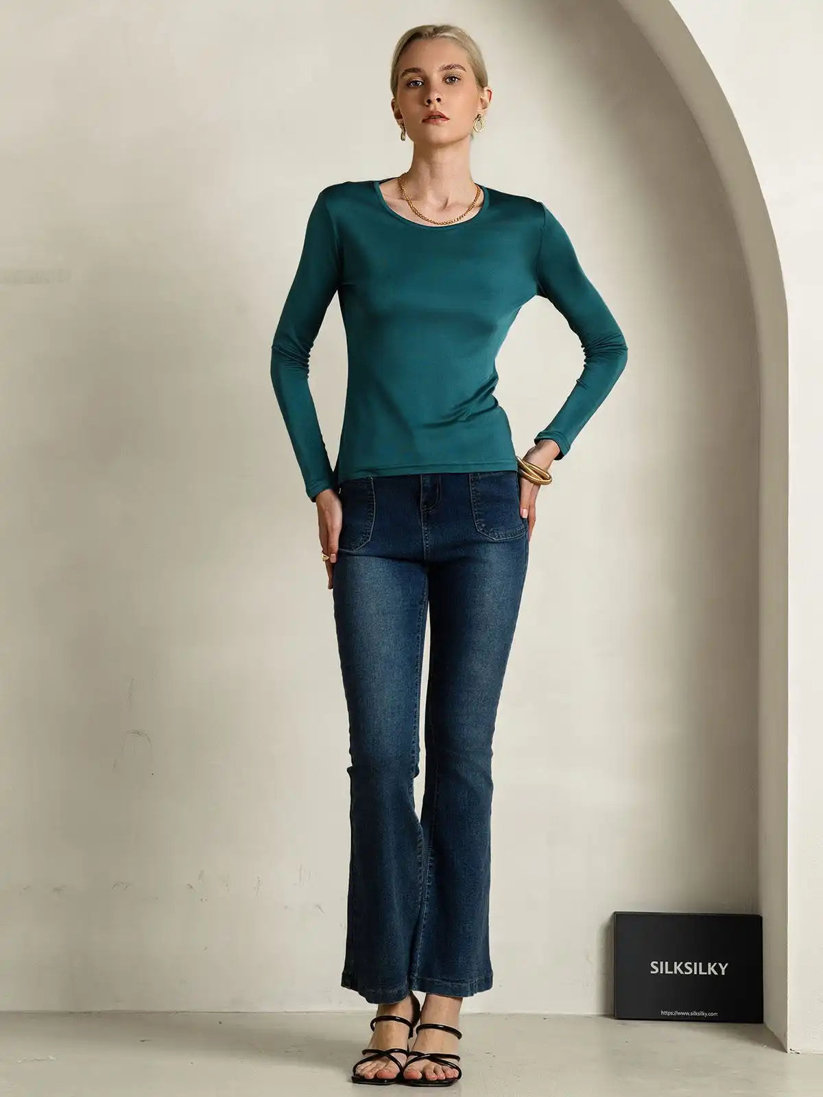 Women's Silk Long Sleeve Round Neck Top
