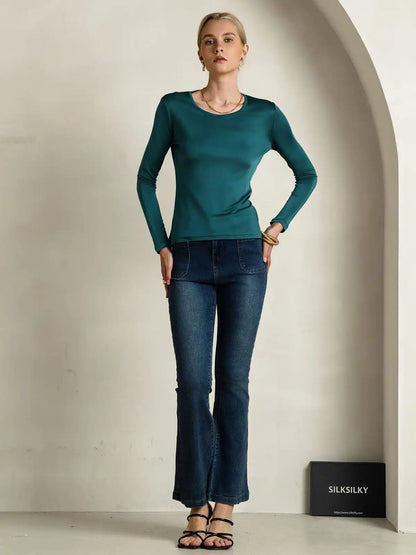 Women's Silk Long Sleeve Round Neck Top