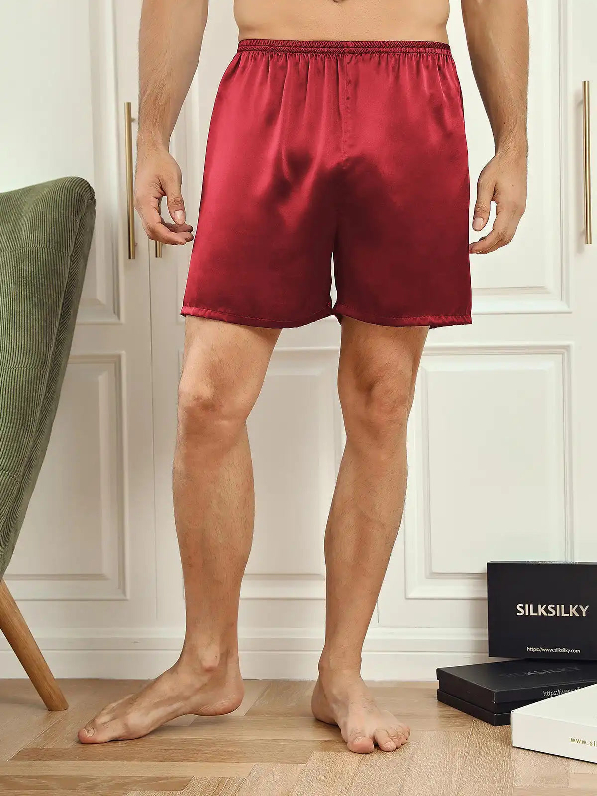 100% Mulberry Silk Men's Lounge Shorts Sleep Bottoms