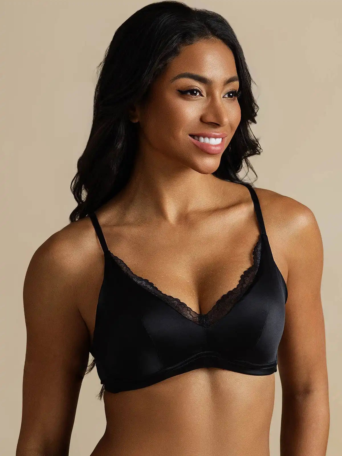 100% Mulberry Silk Classic Lace Trim Wireless Bra