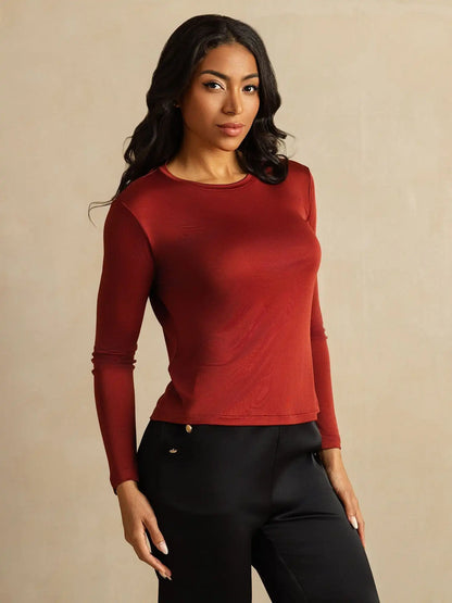 Women's 100% Mulberry Silk Long Sleeve Crew Neck Top