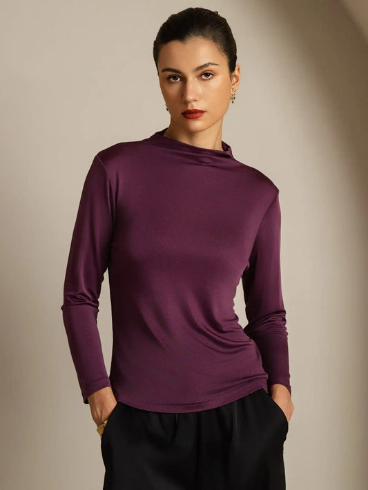 Women's 100% Mulberry Silk Long Sleeve Mock Top