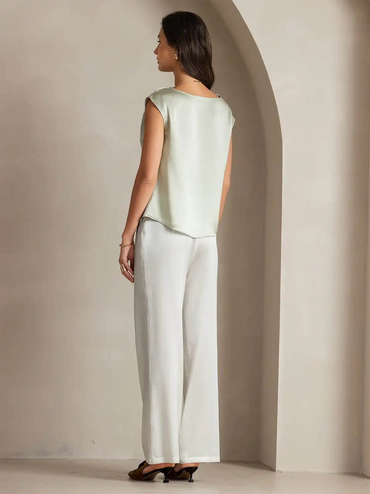 19Momme Silk Cap Sleeve Cowl Neck Women's Top