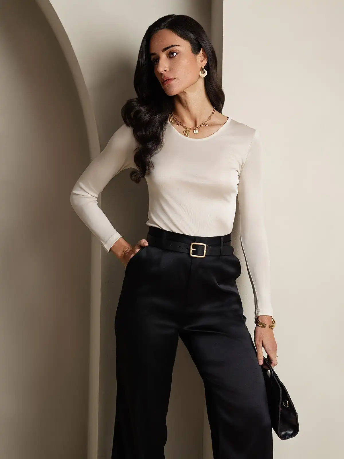 Women's Silk Long Sleeve Round Neck Top