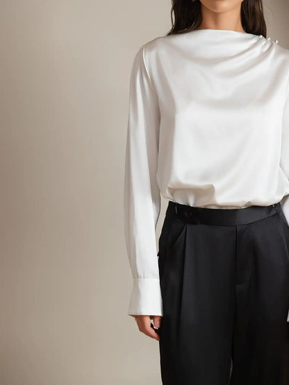 Clearance(US Warehouse) - 19Momme Silk Long Sleeve Boat Neck Blouse